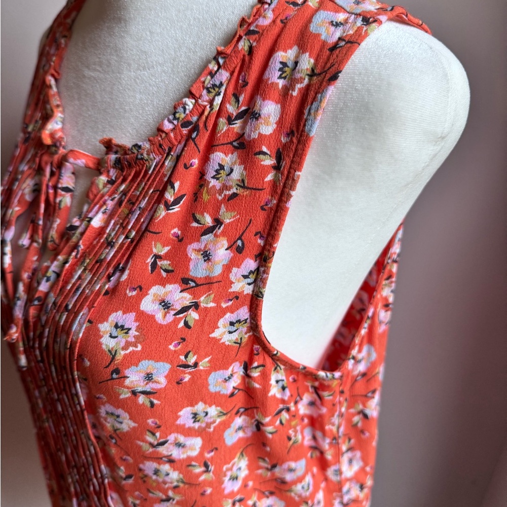 Sanctuary Garden Swing Top Floral Sleeveless Blouse Orange Size Small Tie Front‎ - Picture 6 of 8